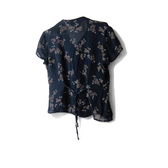 Vintage Ann Taylor 100% Silk Floral Blouse Black Size 10 Made in India - Picture 3 of 12